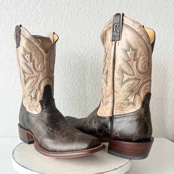 Rod Patrick Mens Cowboy Boots 14.5A Antique Mocha Bison Brown Western Blunt Toe - Picture 1 of 15